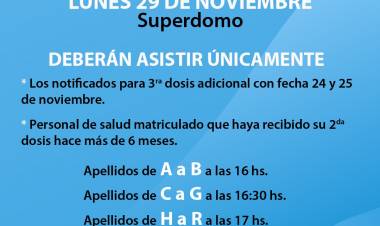 Operativo Vacunación COVID 19, tercera dosis lunes 29 de noviembre