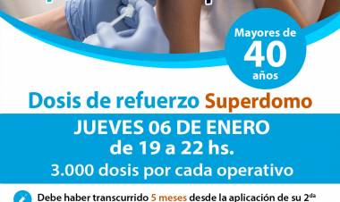 Jueves vacunación dosis de refuerzo para mayores de 40 años