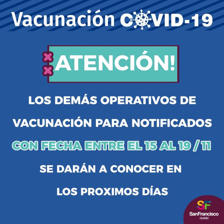 Operativo de vacunación COVID 19, 15 y 17 de noviembre