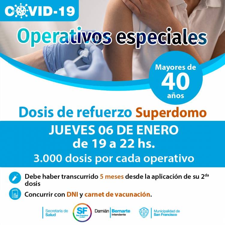 Jueves vacunación dosis de refuerzo para mayores de 40 años