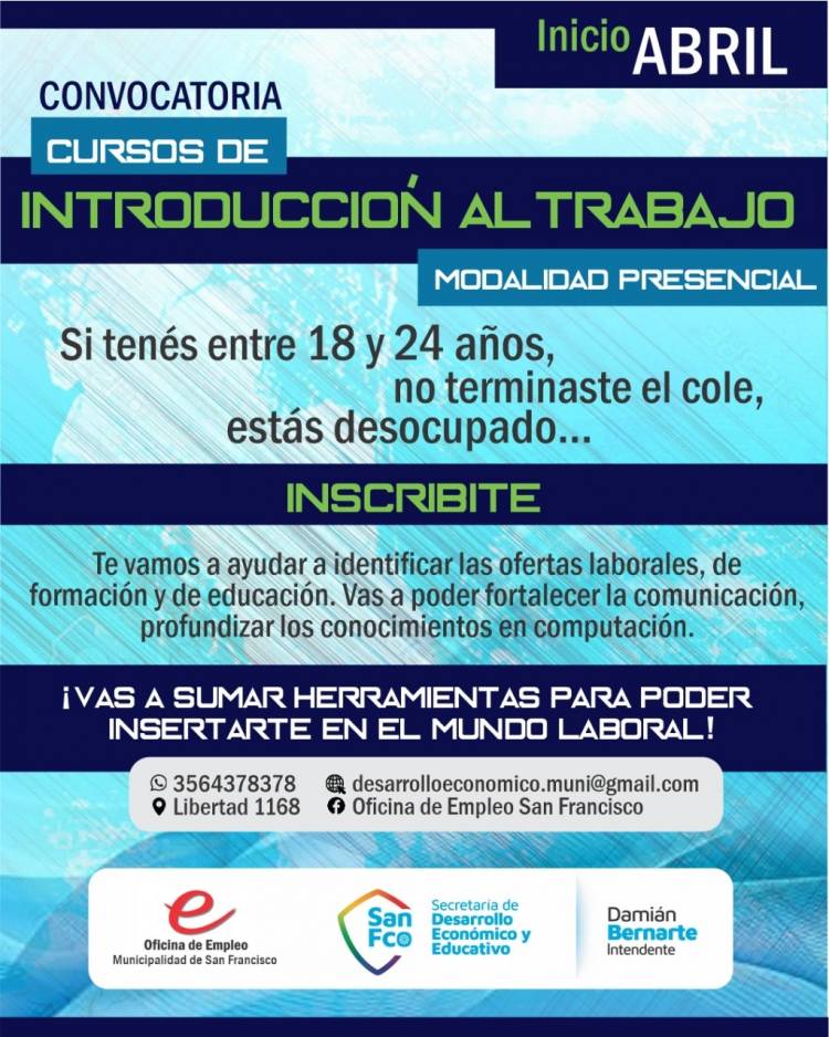 Continúan abiertas las inscripciones para el Curso de Introducción al Trabajo