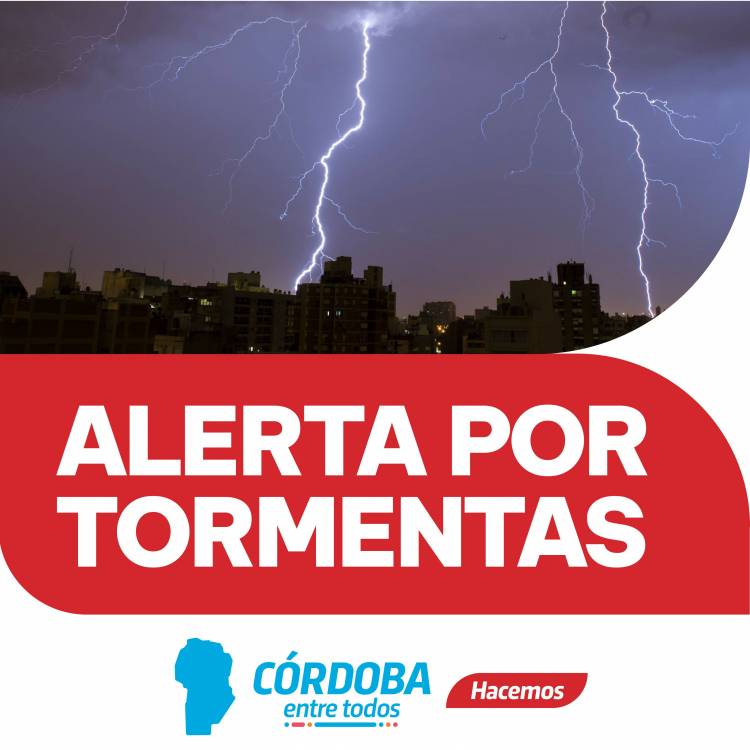 Sigue vigente el alerta por tormentas fuertes para gran parte de Córdoba