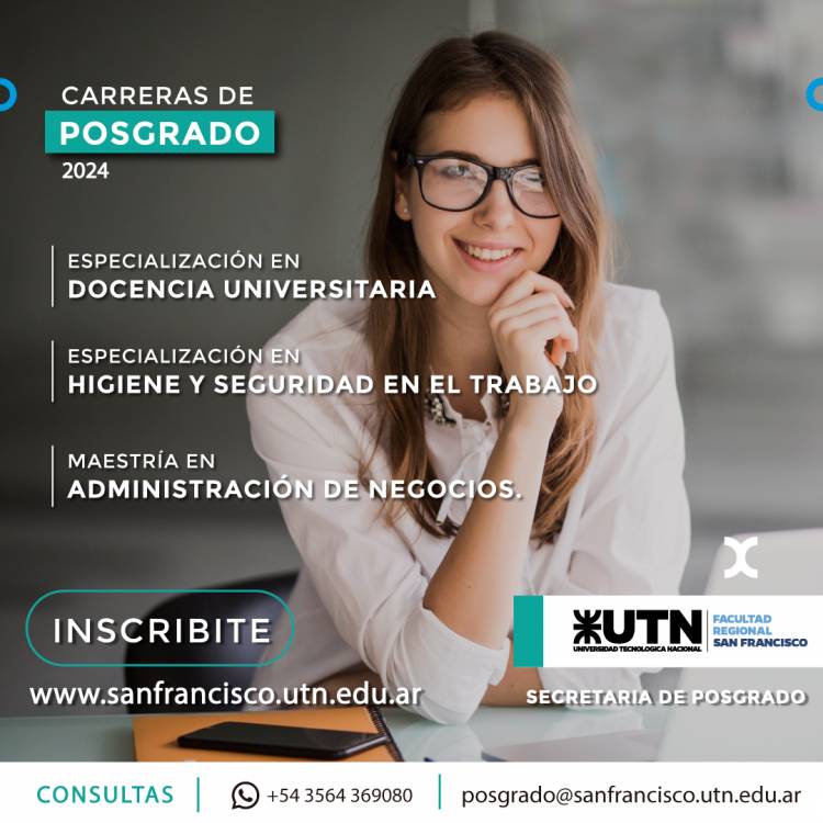 UTN San Francisco: Inscripciones abiertas a tres carreras de Posgrado